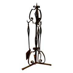 French Gothic Wrought Iron Manor House Fire Tool Companion Set