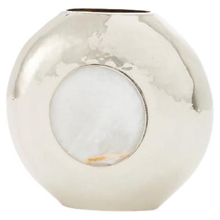 Salta Round Medium Flower Vase, Alpaca Silver & Cream Onyx