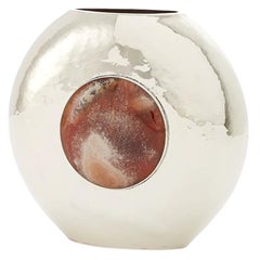 Salta Round Medium Flower Vase, Alpaca Silver & Brown Onyx