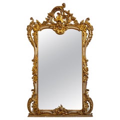 Large and Tall Gilt and Painted Carved Wood Mirror