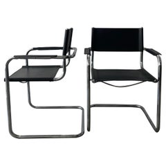 20th Century Black Leather and Chrome Bauhaus Style Side Chair