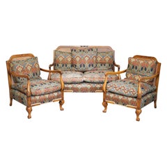 Vintage Libertys London Ianthe Upholstered Burr Walnut Berger Rattn Sofa Armchair Suite