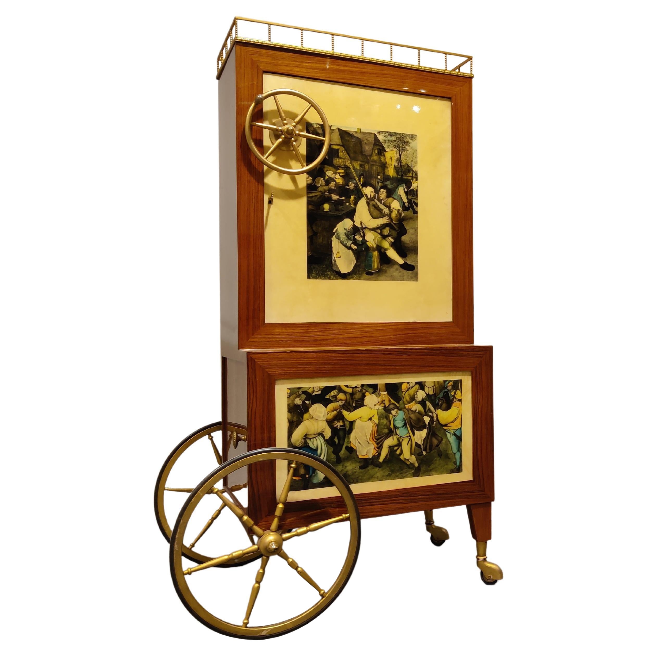 Rare Italian Bar Cabinet on Wheels Cart by Aldo Tura, 1960s