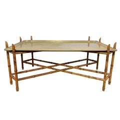 Vintage Faux Bamboo and Brass English Regency Style Coffee Table, Ca. 1950s