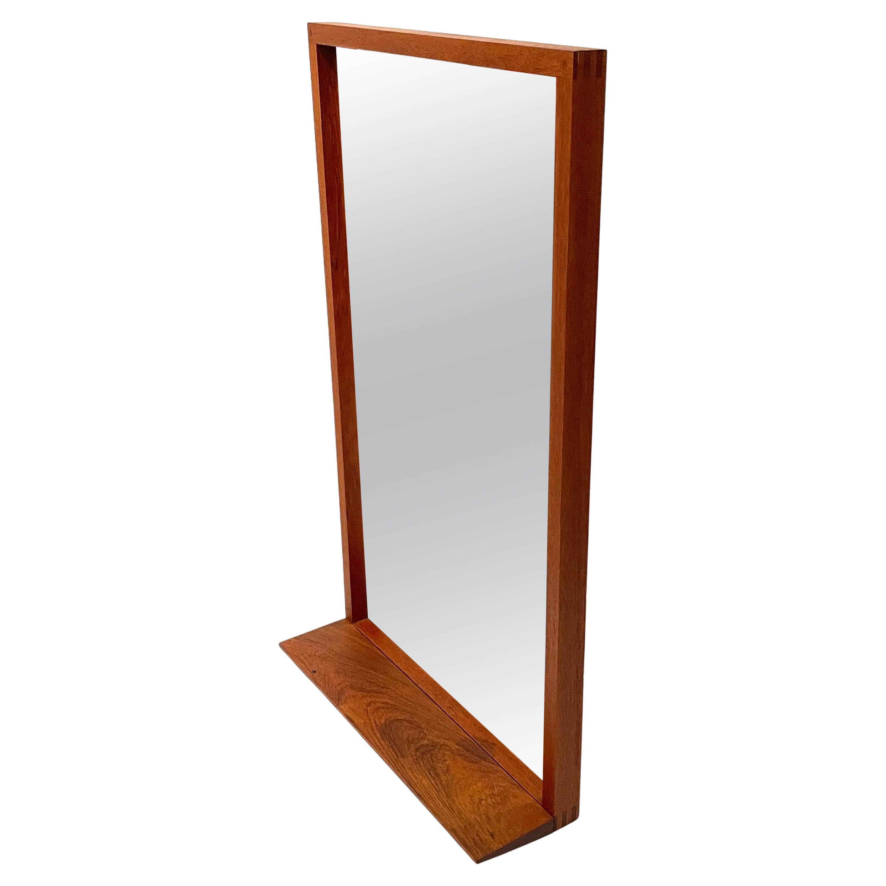 Danish Modern Solid Teak Mirror with Shelf 