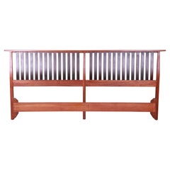 George Nakashima Style Mid-Century Modern Sculpted Walnut King Size Headboard