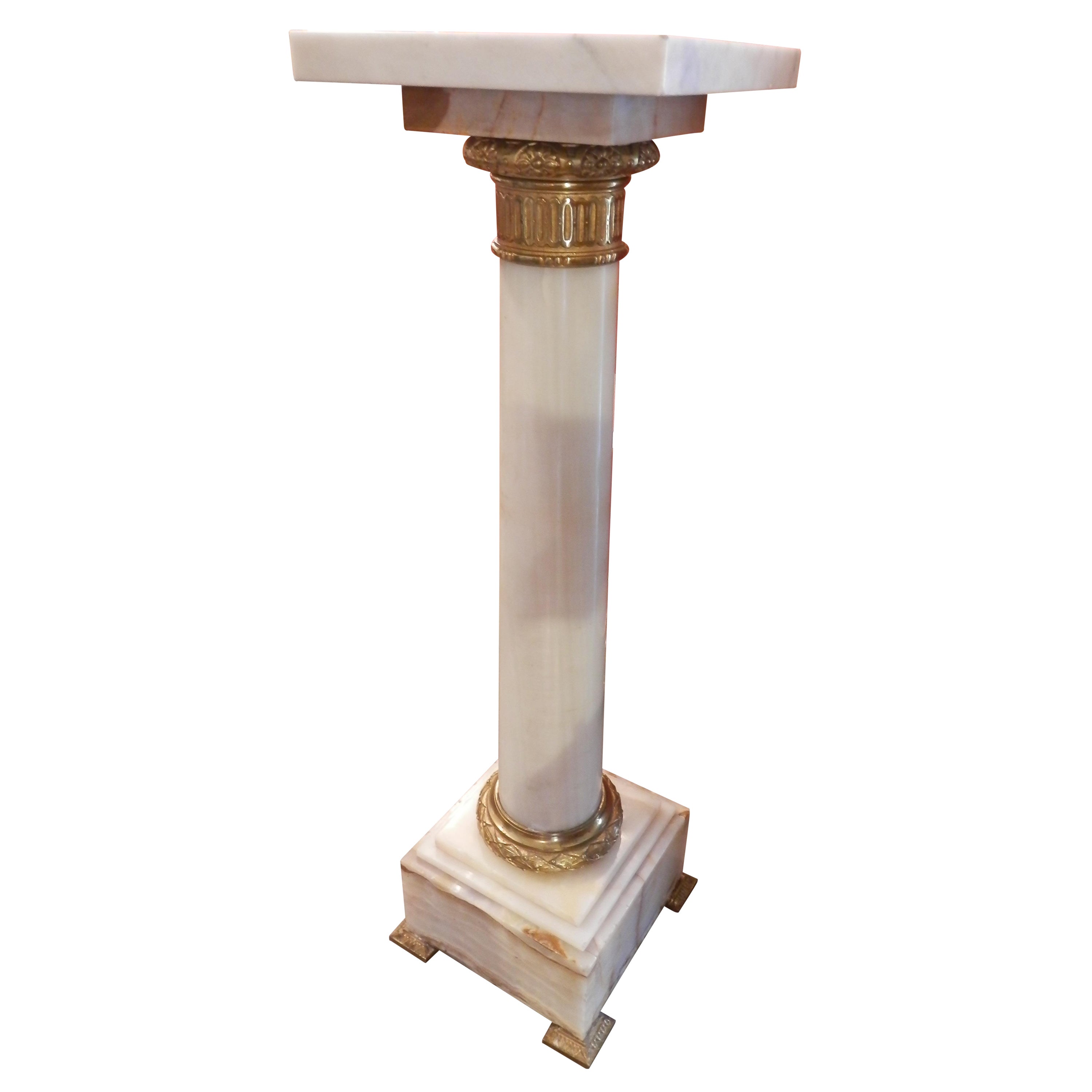 Fine 19th Century French Louis XVI Marble and Onyx and Gilt Bronze Pedestal For Sale