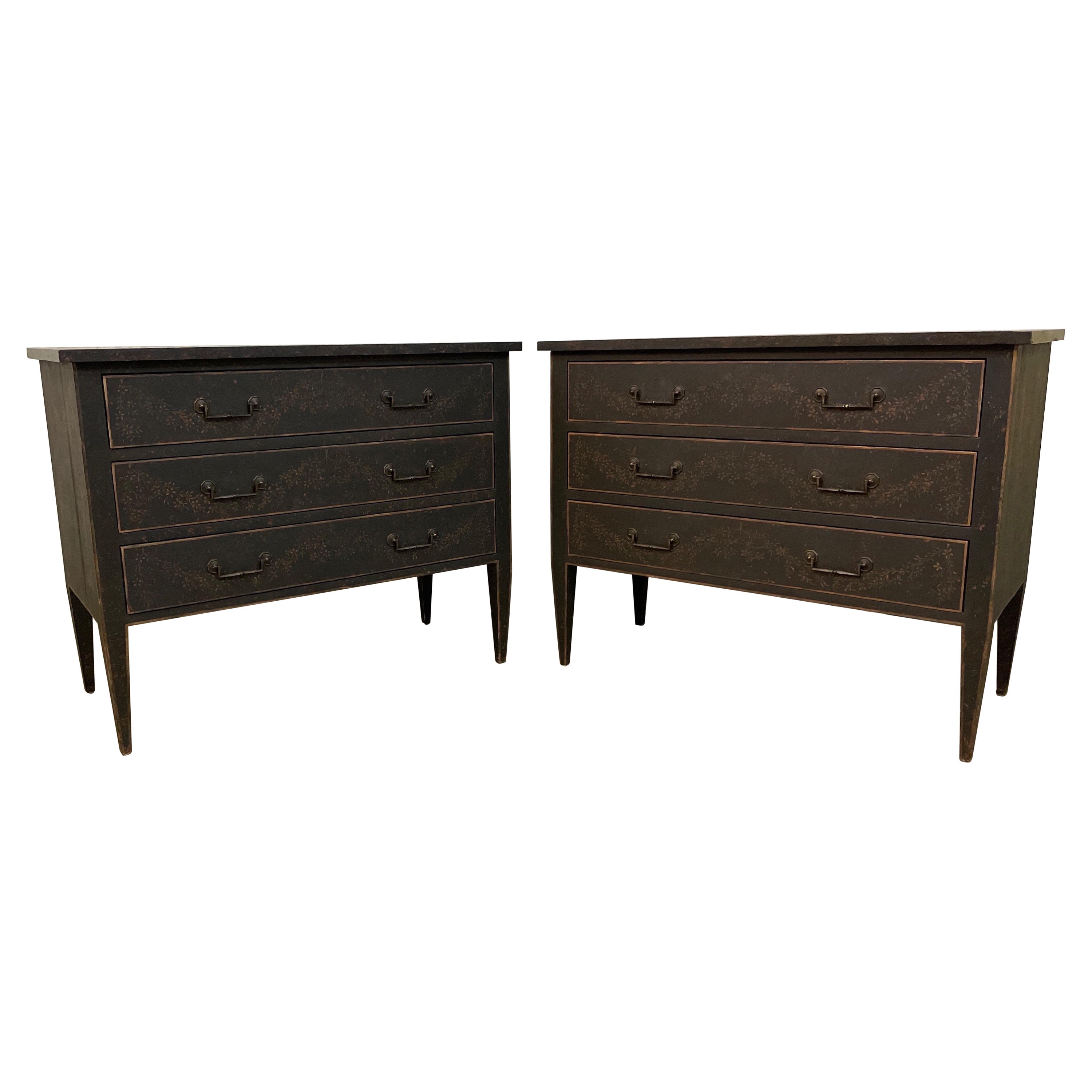 Pair of Neoclassical Faux Painted Commodes by Nierman Weeks