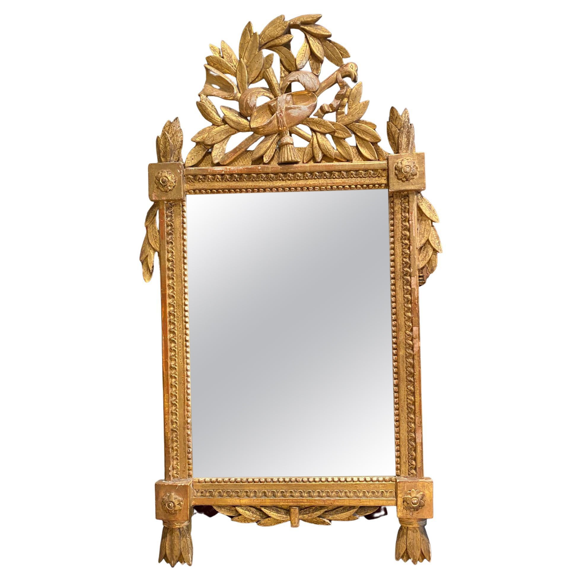Miroir d'époque Louis XVI en bois peint et doré
