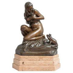 Allegorical Bronze, Young Nude Maiden w/ Frog Prince, ca.1920's