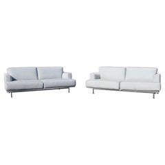 Contemporary Piero Lissoni Cassina Pair Nest Dove Gray Chrome Sofas Italy 1990s