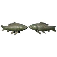 Japanese Giant Old Pair Bronze Koi Fish Fortune and Prosperity