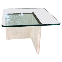 1970’s Italian Glass and Travertine Coffee Table