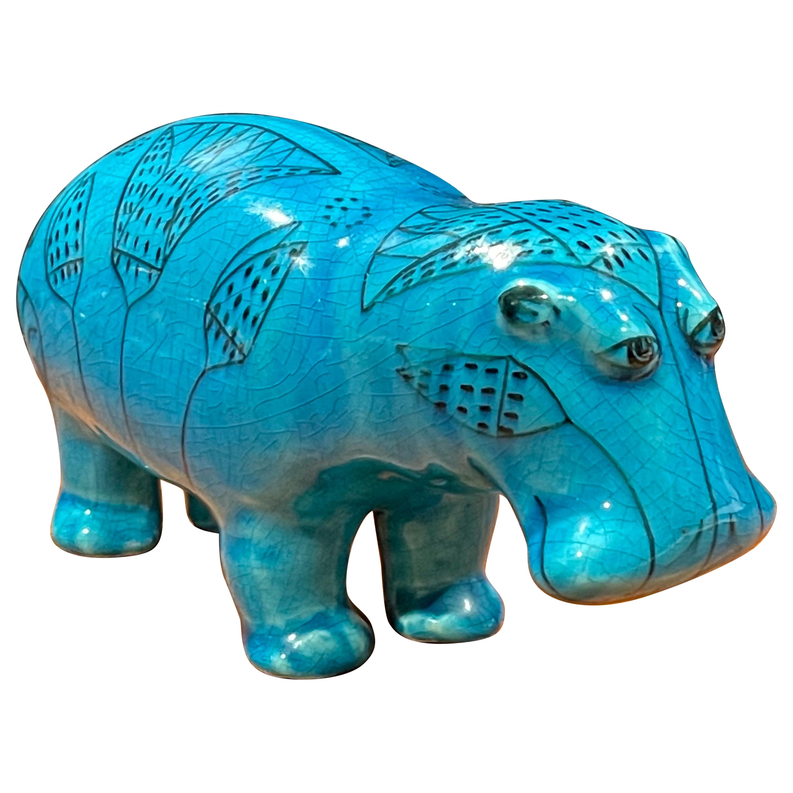 Blue Ceramic "William the Hippo" Sculpture by Metropolitan Museum