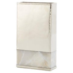 Salta Rectangular Large Flower Vase, Alpaca Silver & Cream Onyx