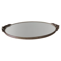 Vintage Oval Vanity Tray with Silver Color Floral  Handles