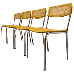 Set of 4 Italian Rattan and Chrome Dining Chairs, 1970s