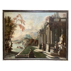 Peinture à l'huile sur toile italienne de ruines romaines  Scène de palais, 19 siècle