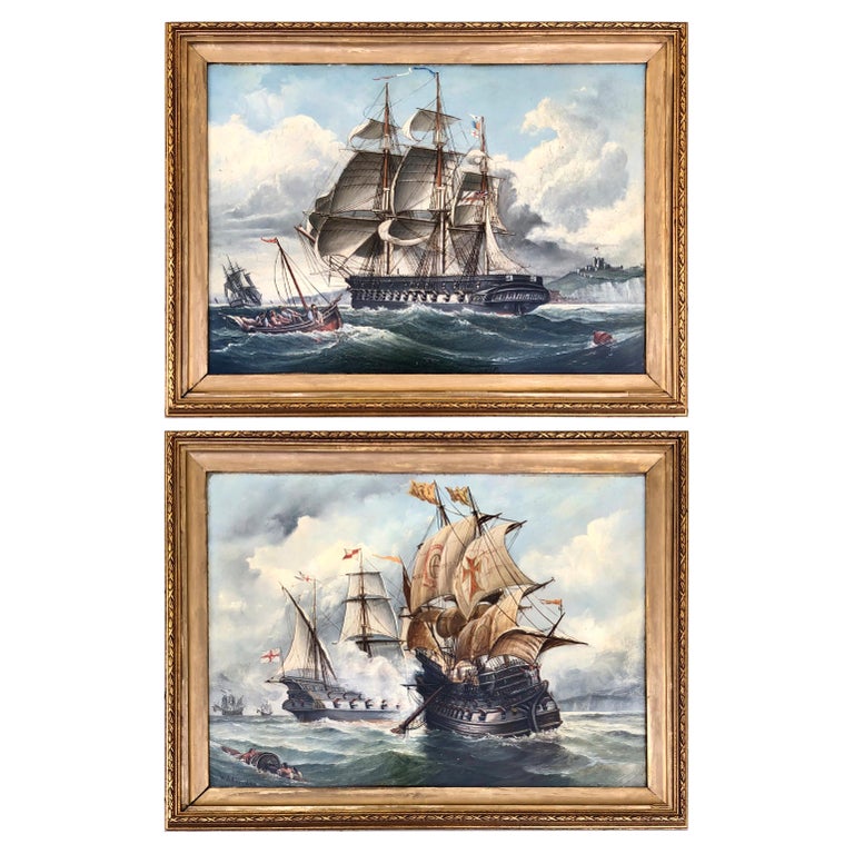 Pair of 19th Century English Marine Scene Paintings For Sale