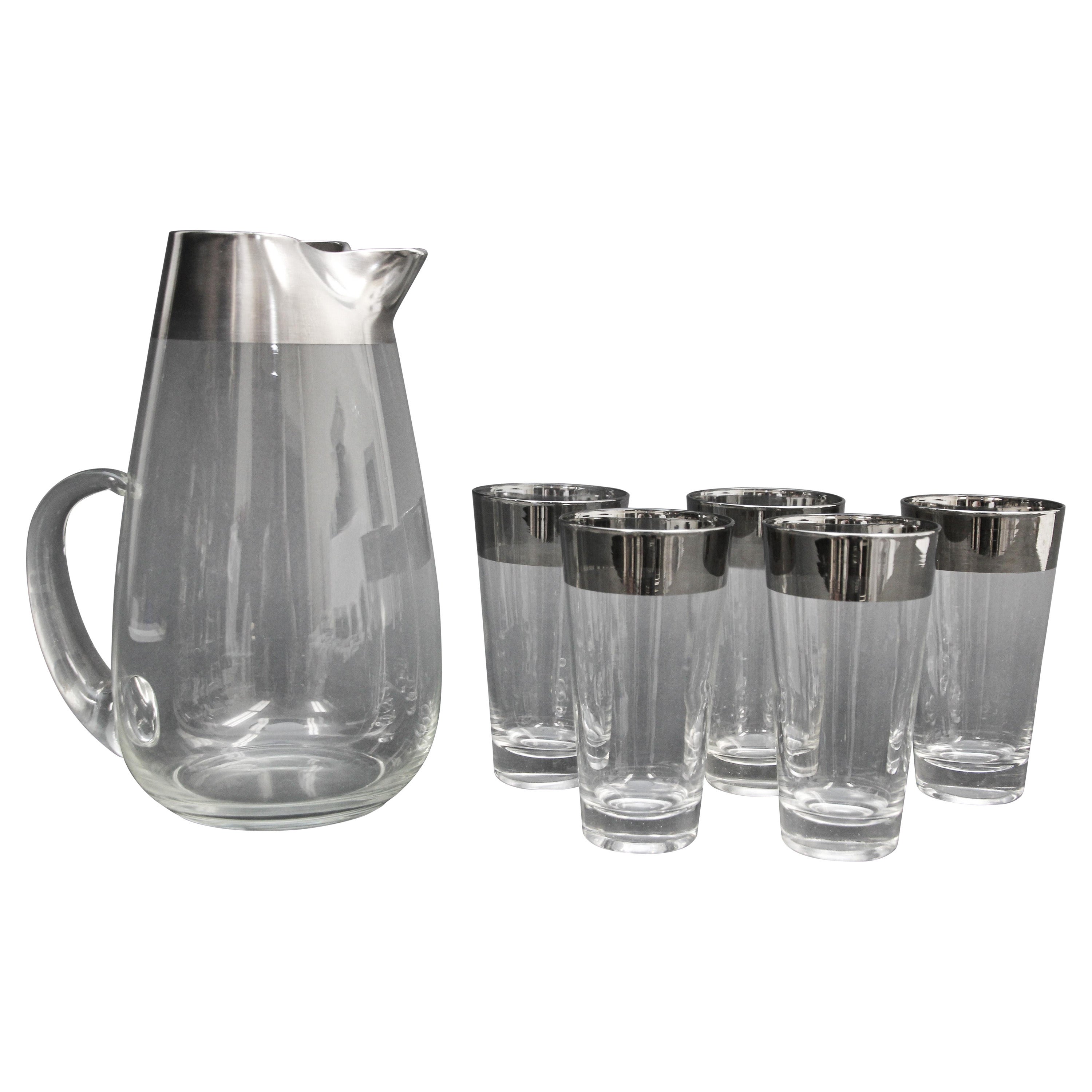 Dorothy Thorpe Mid-Century Silver Cocktail Barware Glasses and Pitcher