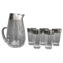 Retro Dorothy Thorpe Mid-Century Silver Cocktail Barware Glasses and Pitcher