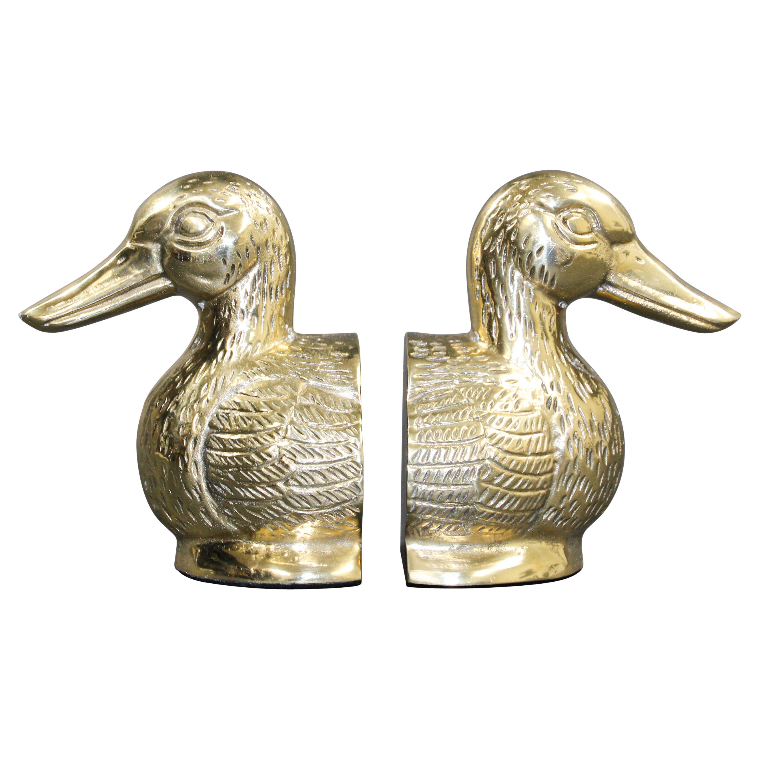 Art Deco Polished Cast Brass Duck Bookends, circa 1940