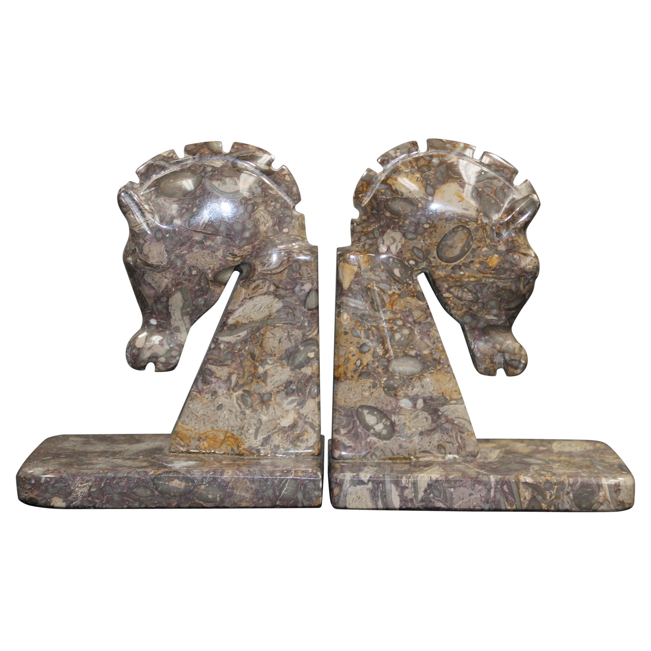 Art Deco Brown Onyx Horses Heads Bookends