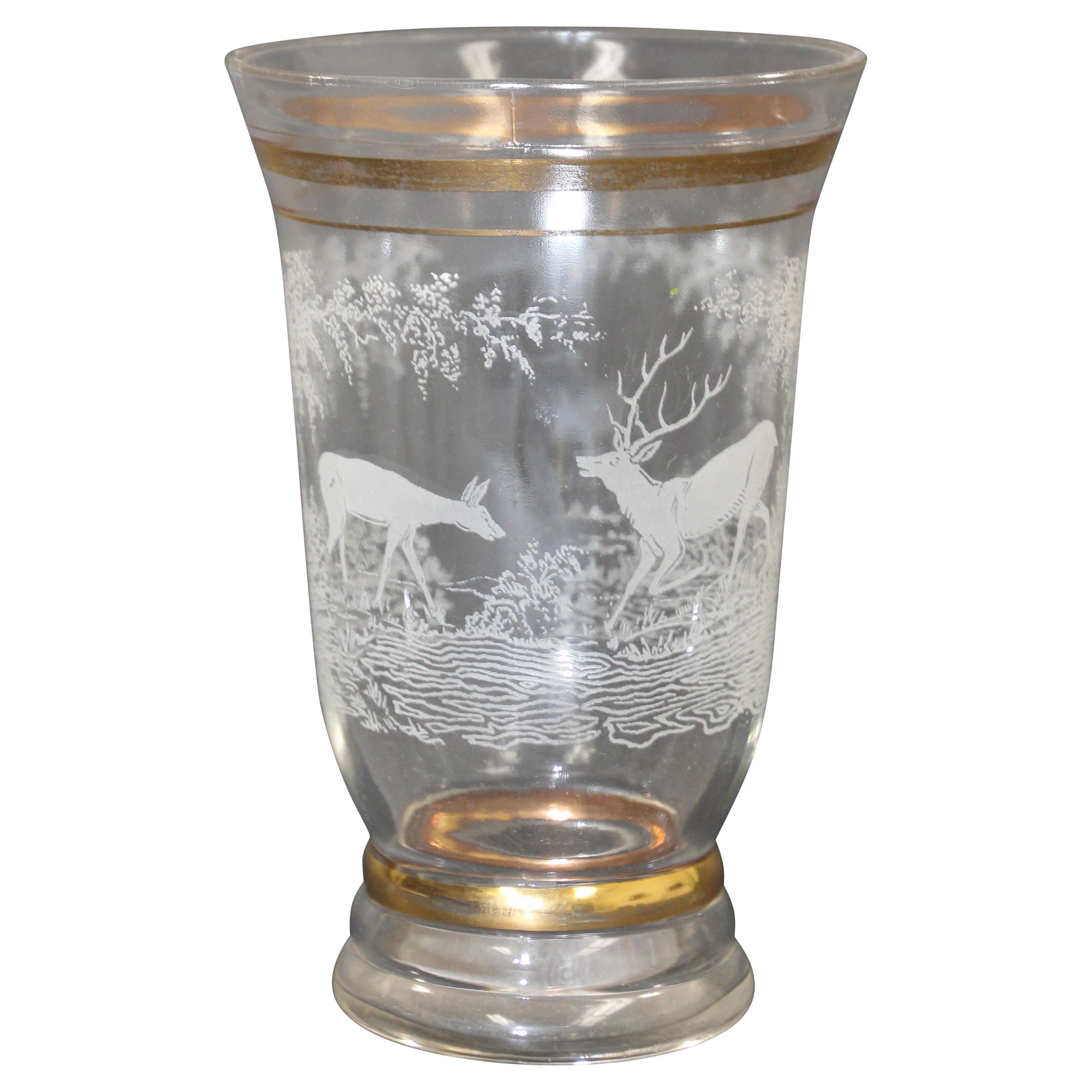 Art Deco French Antique Glass Etched Vase, Circa 1930's