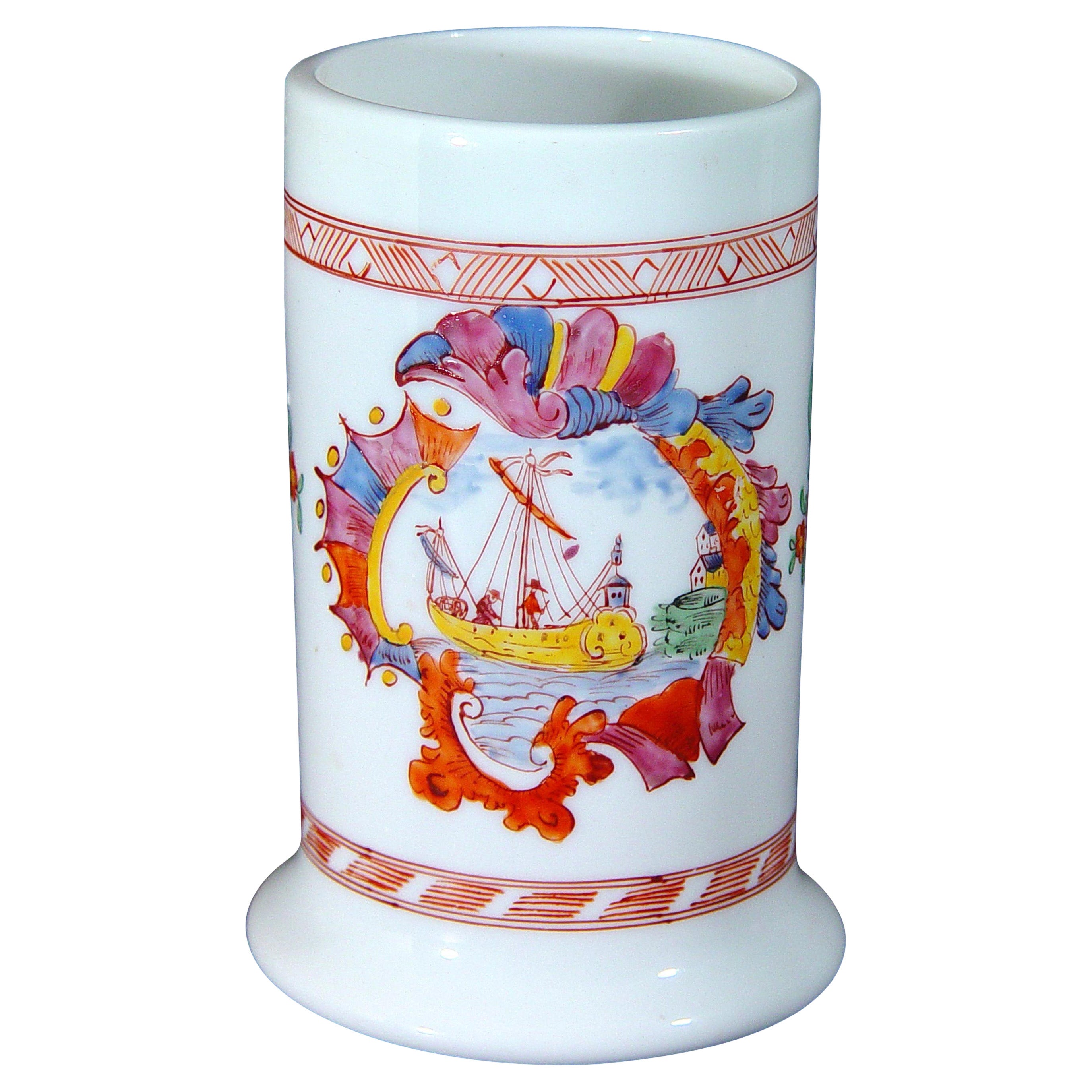 18th Century Bohemian Milk Glass Tankard Decorated with a Ship