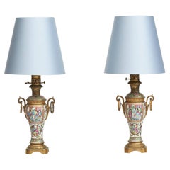 Pair of French Napoleon III Canton Porcelain Lamps