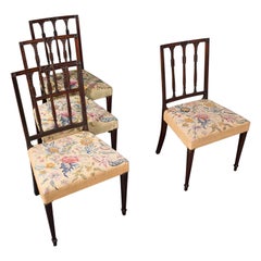 Set of 4 Antique Embroidered Chairs, English, Dining Seat, After Sheraton, 1780