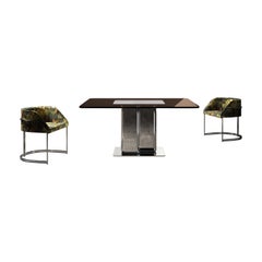 Ray Dining Table Amber Glass Polished Steel