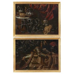 17th Century Italian Pair of Old Master Roman Still Life by Antonio Tibaldi