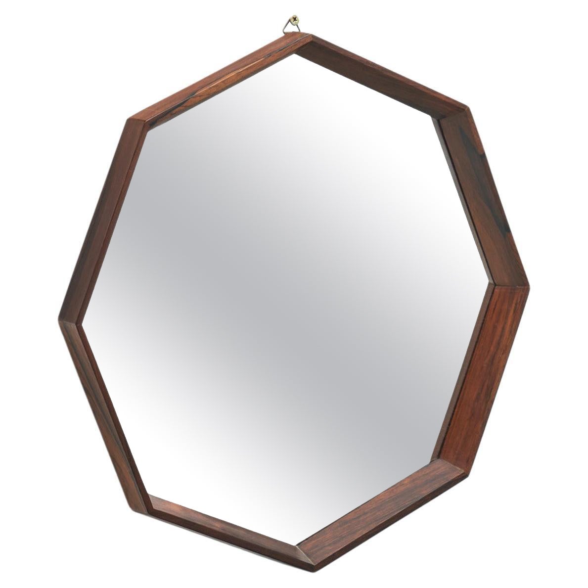 Danish Octagonal Wood Mirror, Denmark 1960s