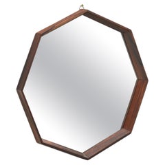 Vintage Danish Octagonal Wood Mirror, Denmark 1960s