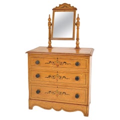 Antique English Painted Chest Of Drawers Dressing Table Scumbled Folk Art