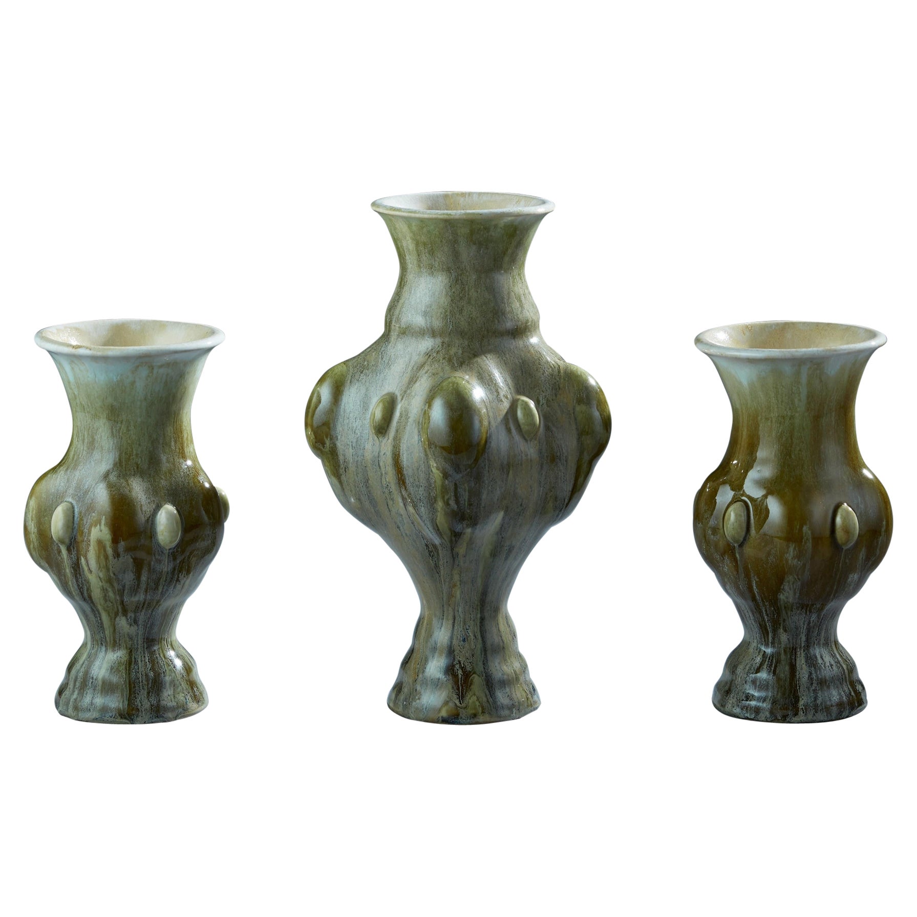 Tan Green Garniture of Three Vases Contemporary 21st Century Italian Unique For Sale