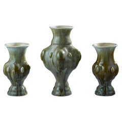 Tan Green Garniture of Three Vases Contemporary 21st Century Italian Unique