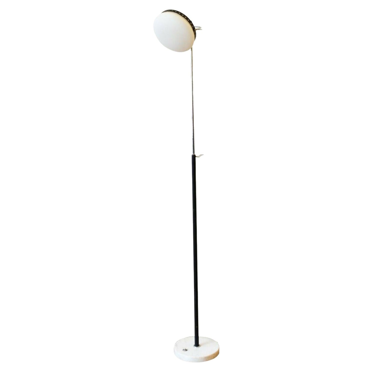 Italian 1950s Chrome Floor Lamp with Frosted Glass, Marble Base by Stillux For Sale