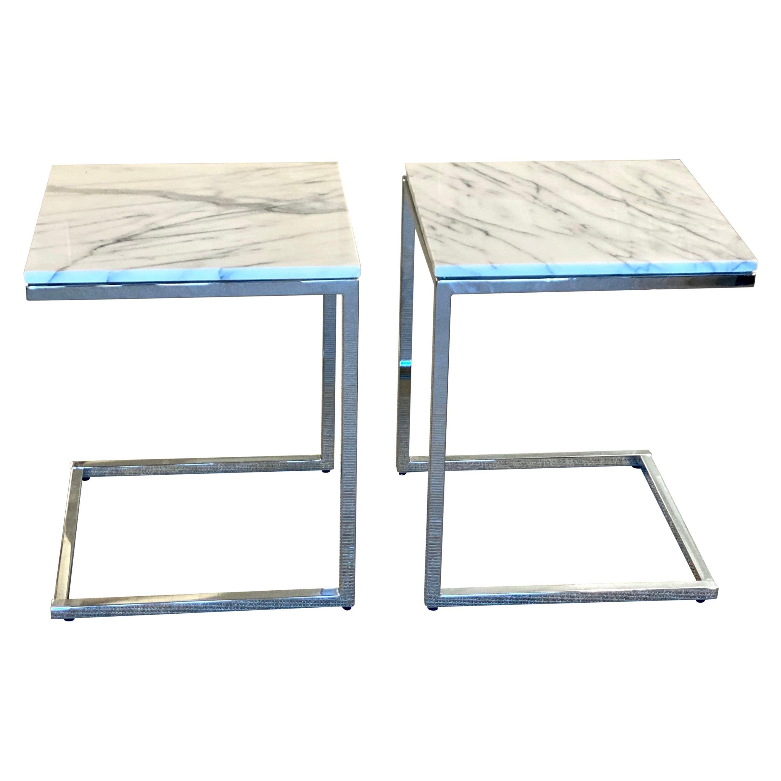 Marble Topped Chrome Side Table For Sale at 1stDibs