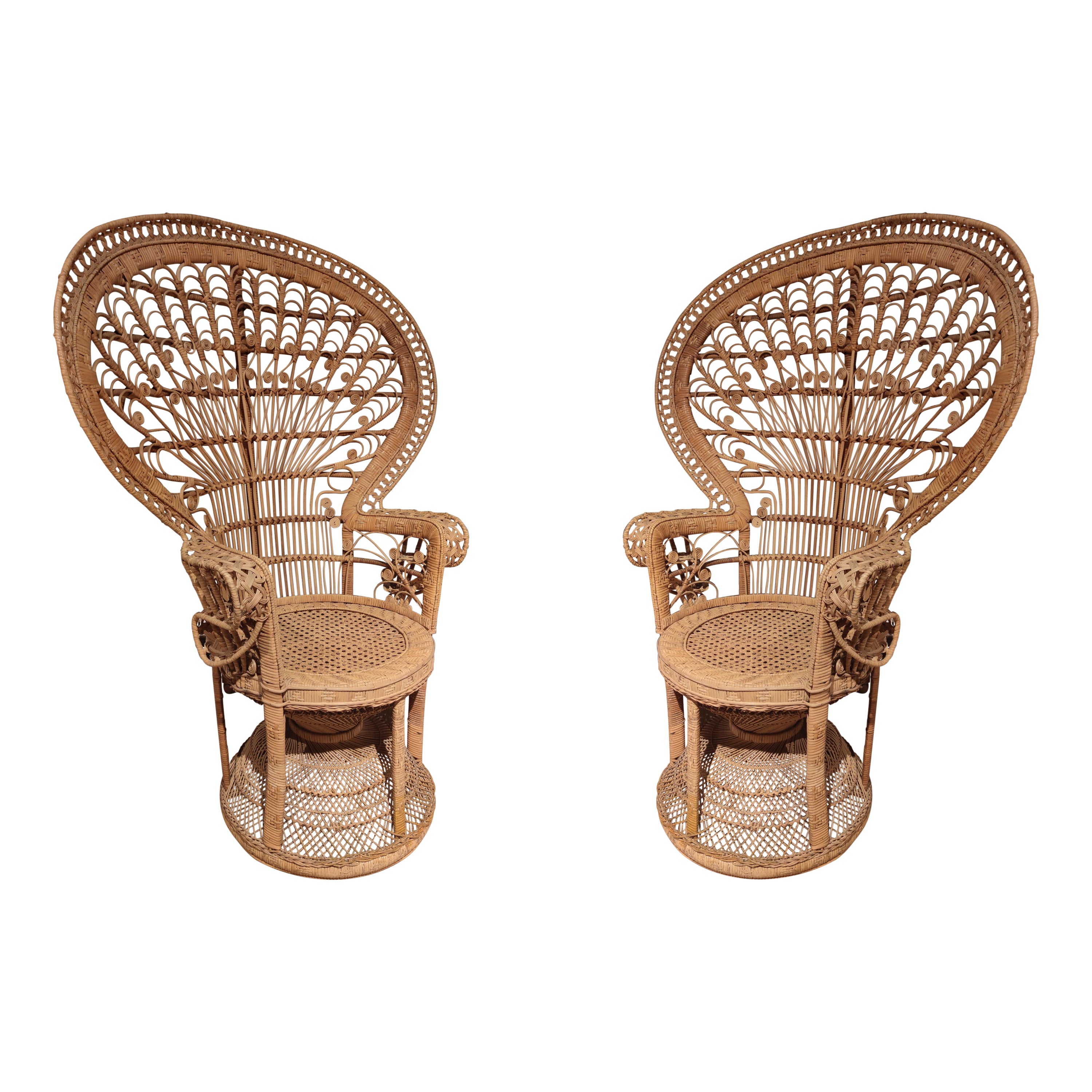 Pair of iconic 1970's ''Emmanuelle'' Silvia Kristel wicker Peacock