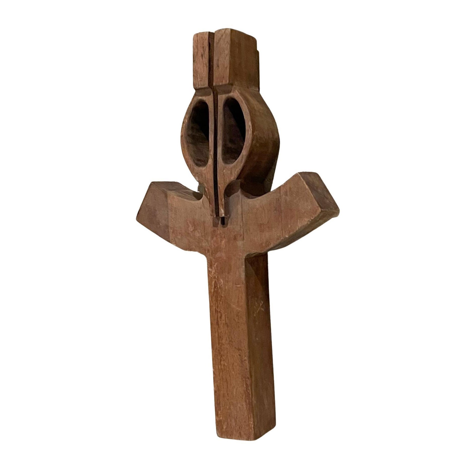 Style of Clara Porset Sculptural Wall Art Modern Cross in Solid Mahogany Wood 