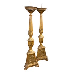 1850 Set of Two Antique Gilded Wood Italian Torcheres