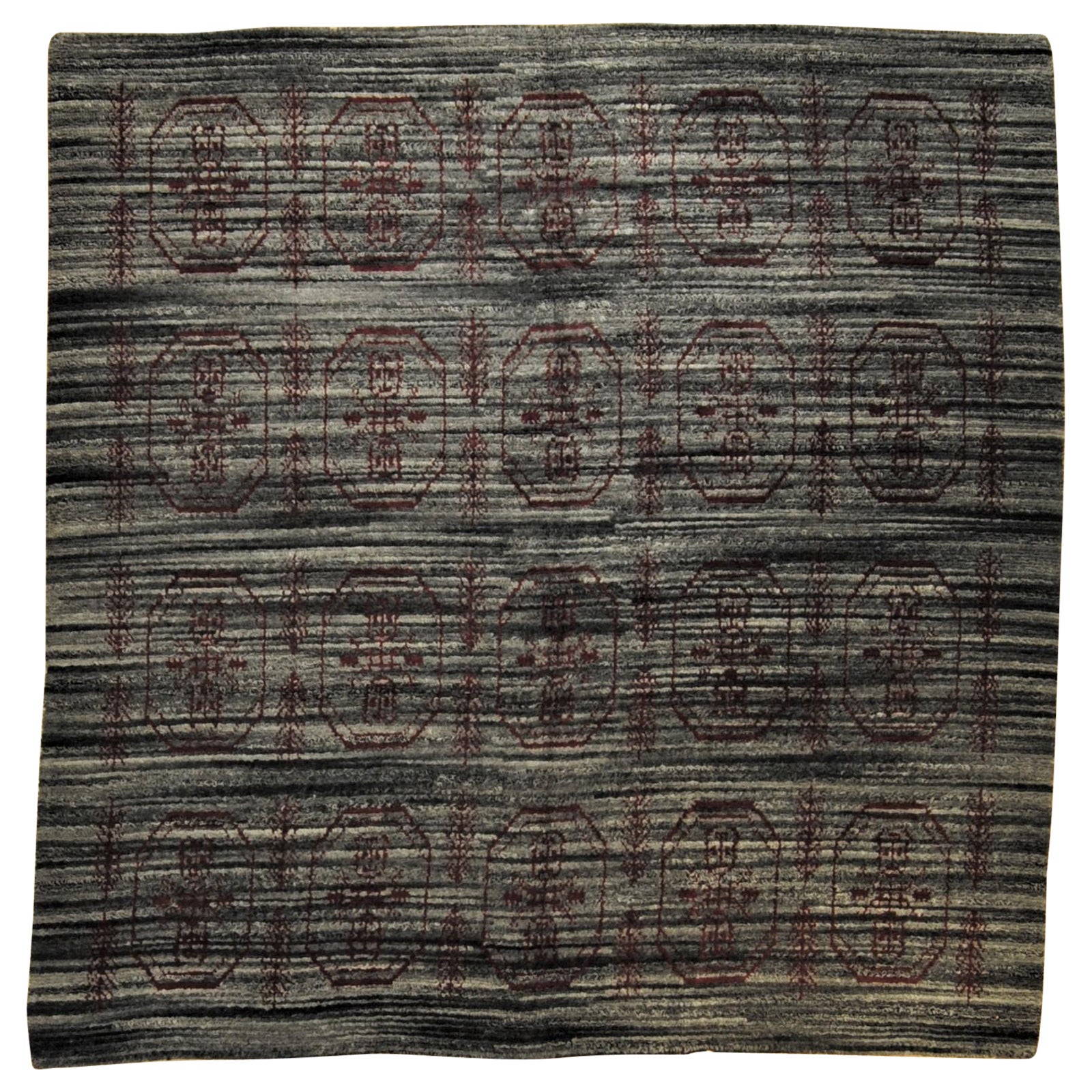 20th Century Grey & Red Italian Square Rug from Sardinia, ca 1960 For Sale