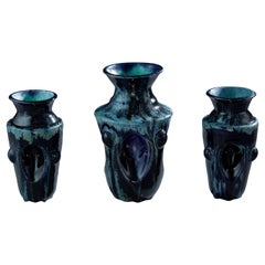 Deep Blue Garniture of Three Vases Contemporary 21st Century Italian Unique