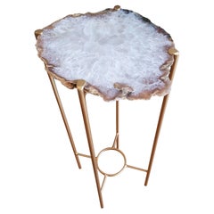 Organic Modern White with Brown Edge Geode Table with Gold Gilt Base