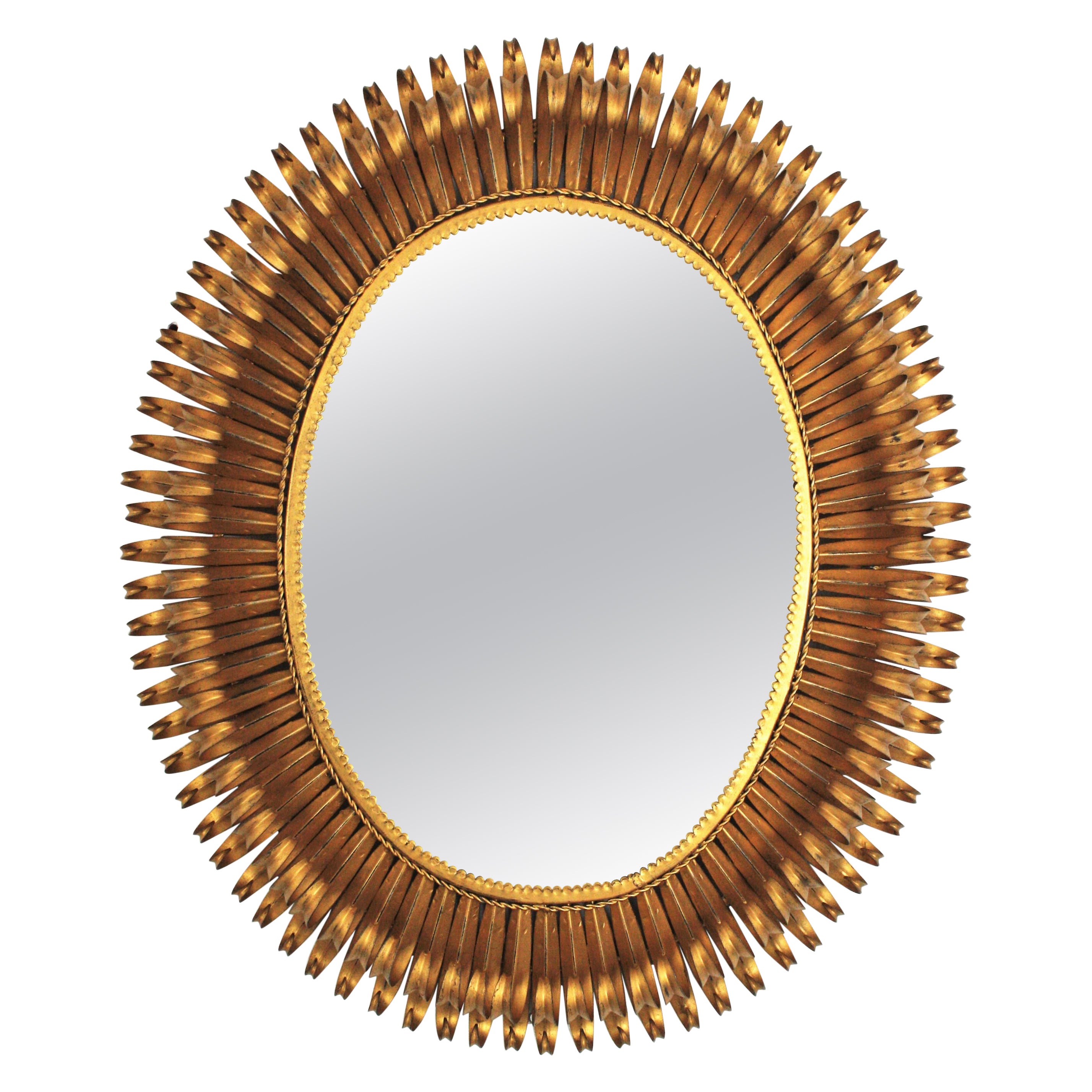 Sunburst Eyelash Large Oval Mirror in Gilt Wrought Iron