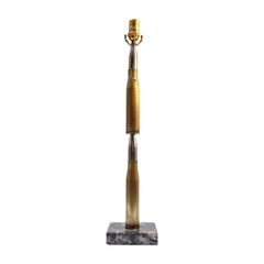 Antique Brass Artillery Double Shell Trench Art Table Lamp on Black Marble Base