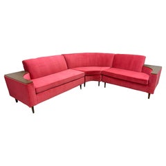 Mid-Century Curved 3-Piece Sectional Sofa w/ Tables Attached All Refurbished
