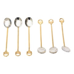 Gucci Hallmarked Gold Plated and Silver Demitasse Serving Spoons Set 6 Vintage